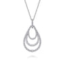 14K White Gold Diamond Multi Row Teardrop Drop Necklace - 1.1 ct