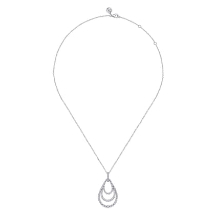 14K White Gold Diamond Multi Row Teardrop Drop Necklace