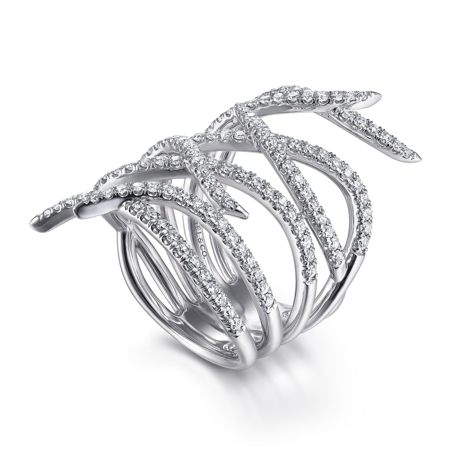 14K White Gold Diamond Multi Row Twisted Vine Ring