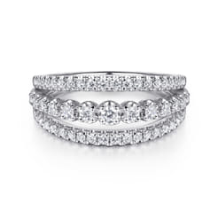 14K White Gold Diamond Multi Row Wide Band Ring