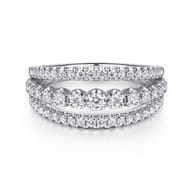 14K White Gold Diamond Multi Row Wide Band Ring
