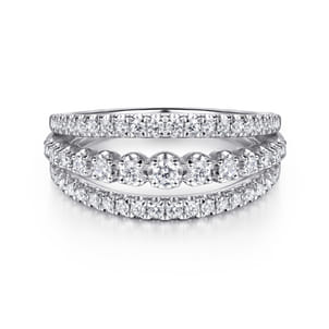 14K White Gold Diamond Multi Row Wide Band Ring