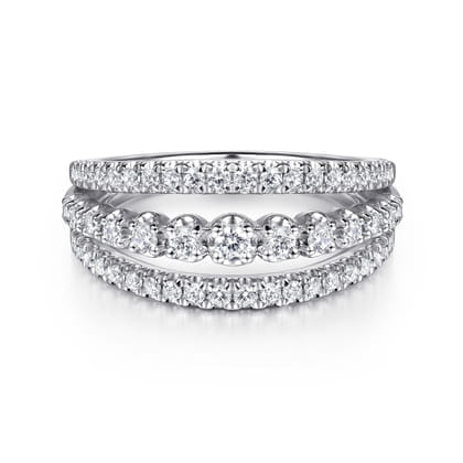 14K White Gold Diamond Multi Row Wide Band Ring