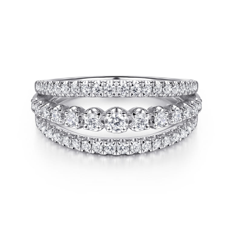 14K White Gold Diamond Multi Row Wide Band Ring - 0.6 ct - Shot 1