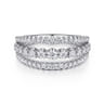 14K White Gold Diamond Multi Row Wide Band Ring - 0.6 ct