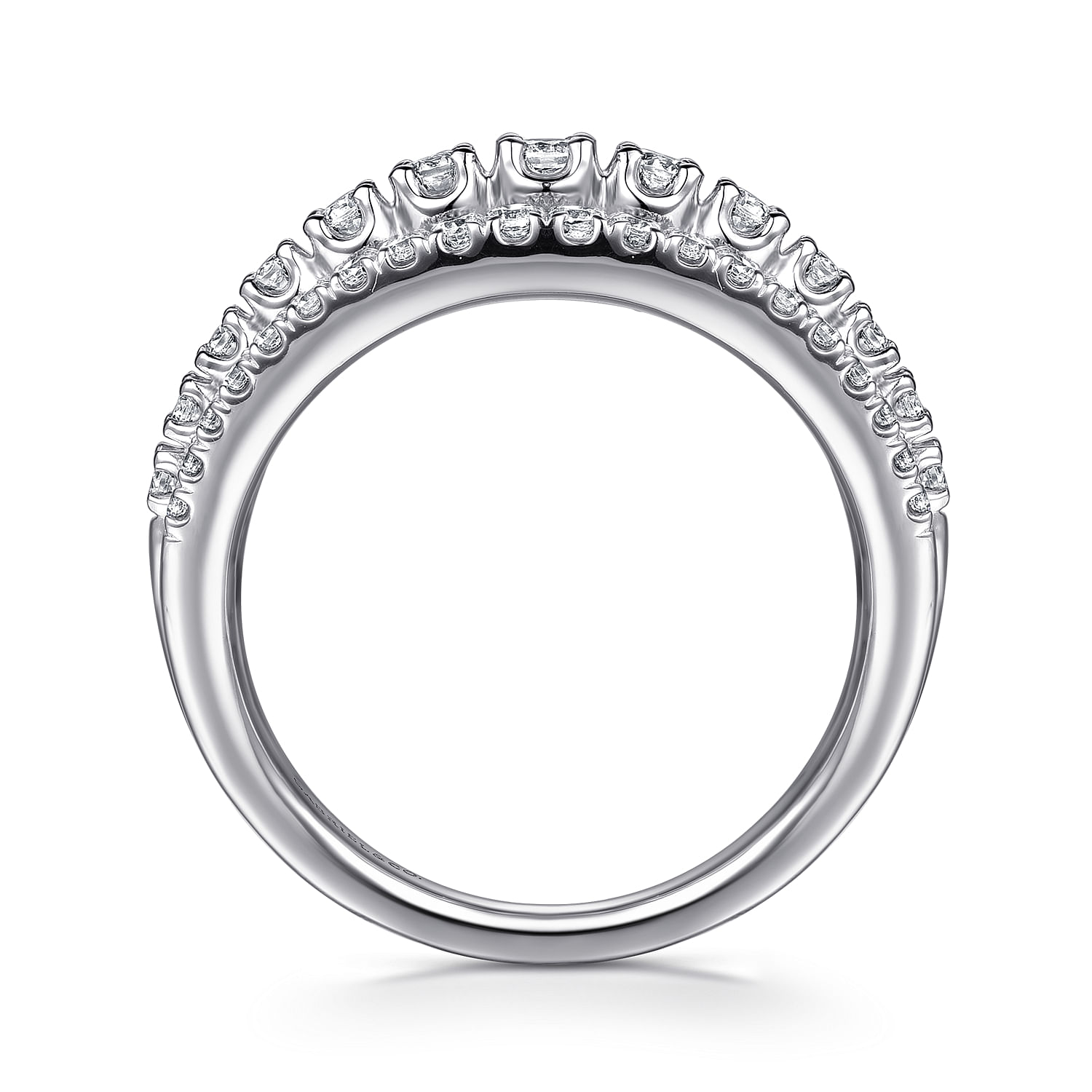 14K White Gold Diamond Multi Row Wide Band Ring