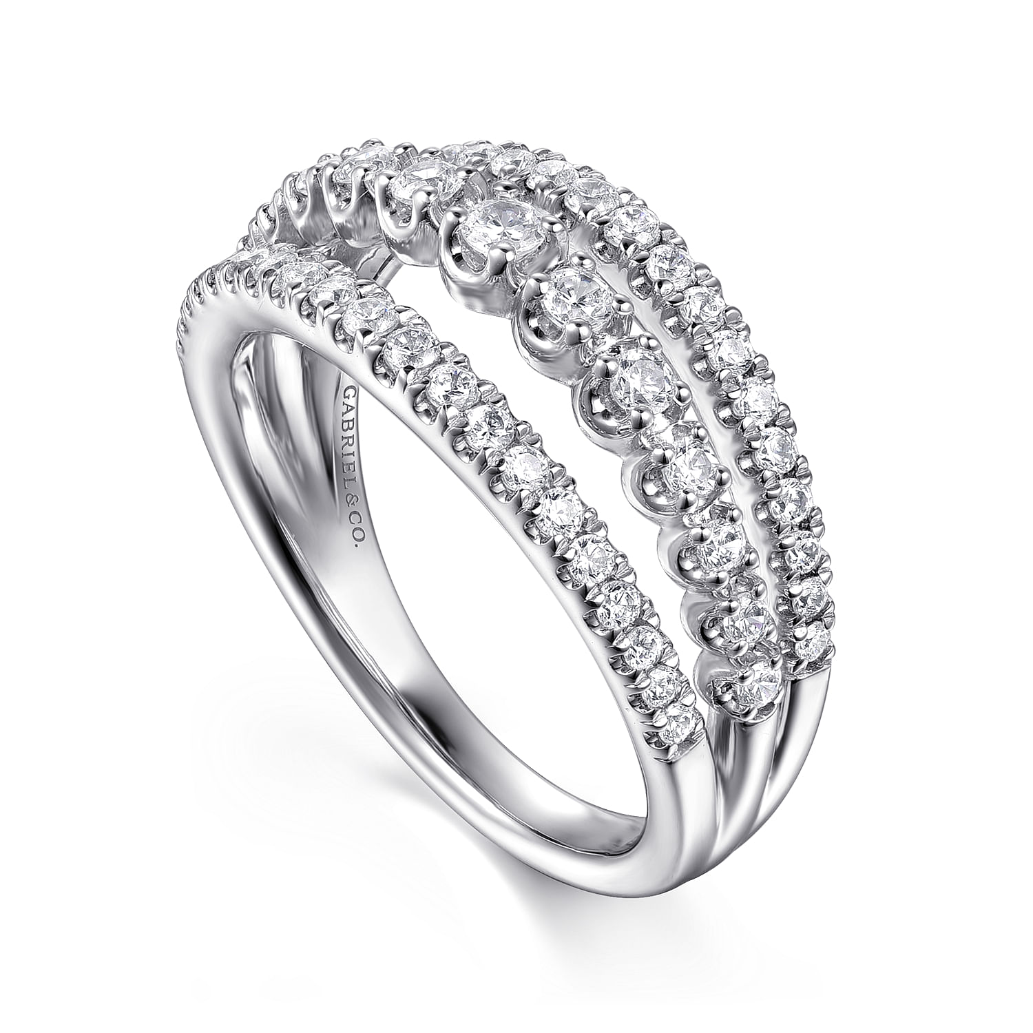 14K White Gold Diamond Multi Row Wide Band Ring