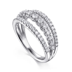 14K White Gold Diamond Multi Row Wide Band Ring