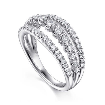 14K White Gold Diamond Multi Row Wide Band Ring