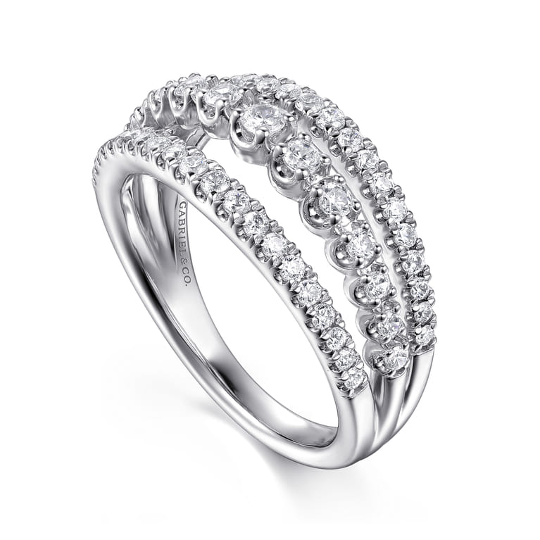 14K White Gold Diamond Multi Row Wide Band Ring - 0.6 ct - Shot 3