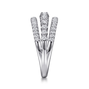 14K White Gold Diamond Multi Row Wide Band Ring