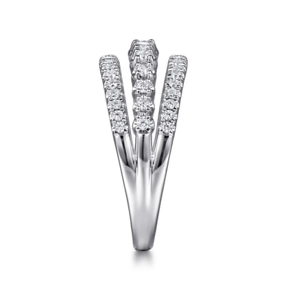 14K White Gold Diamond Multi Row Wide Band Ring