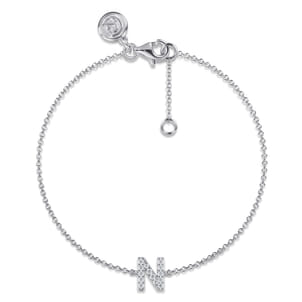 14K White Gold Diamond N Initial Chain Bracelet