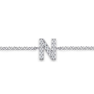 14K White Gold Diamond N Initial Chain Bracelet