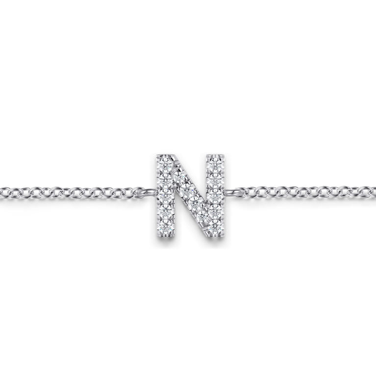 14K White Gold Diamond N Initial Chain Bracelet - 0.08 ct - Shot 2