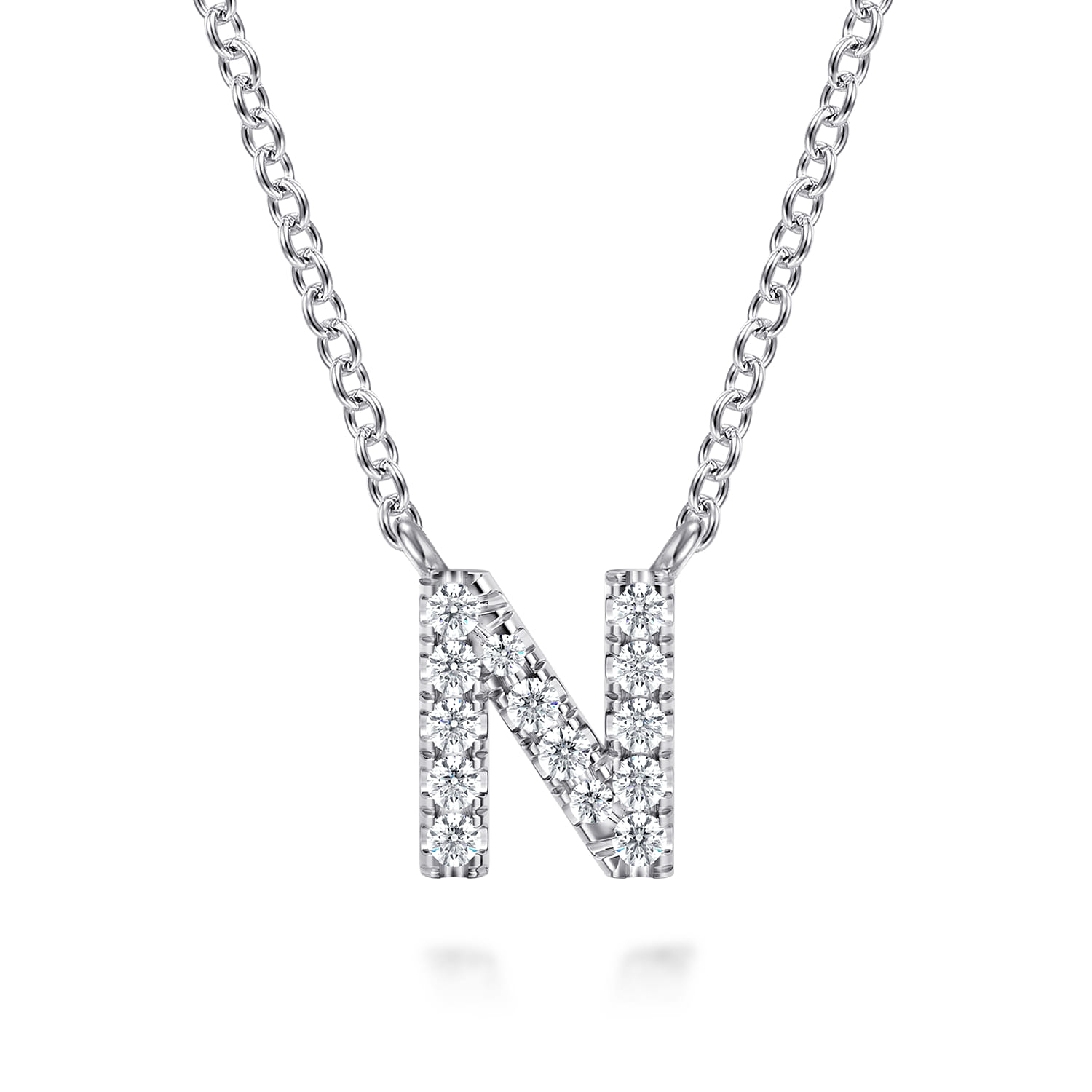 14K White Gold Diamond N Initial Pendant Necklace - 0.08 ct - Shot 1