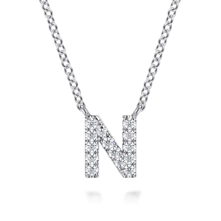 14K White Gold Diamond N Initial Pendant Necklace - 0.08 ct - Shot 1
