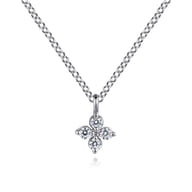 14K White Gold Diamond Necklace W Flower Shape