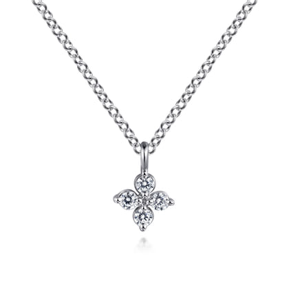 14K White Gold Diamond Necklace W Flower Shape