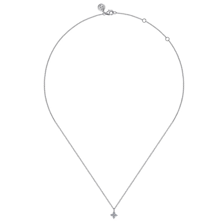 14K White Gold Diamond Necklace W Flower Shape - 0.09 ct - Shot 2