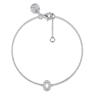 14K White Gold Diamond O Initial Chain Bracelet