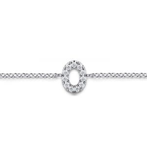 14K White Gold Diamond O Initial Chain Bracelet