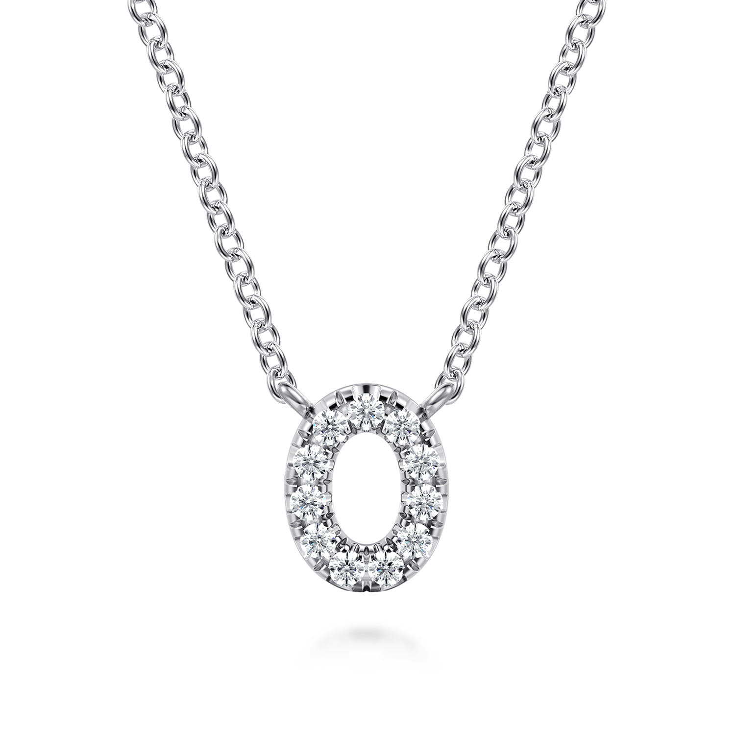 14K White Gold Diamond O Initial Pendant Necklace - 0.07 ct - Shot 1