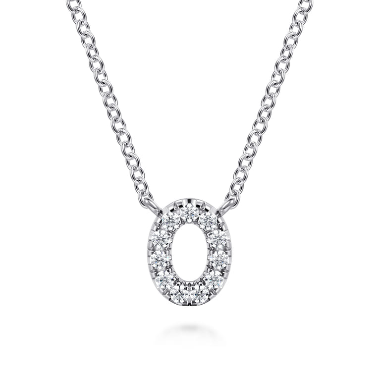 14K White Gold Diamond O Initial Pendant Necklace - 0.07 ct - Shot 1