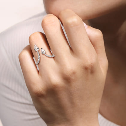 14K White Gold Diamond Open Chevron Ladies Ring