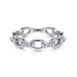 14K White Gold Diamond Oval Link Chain Ladies Ring