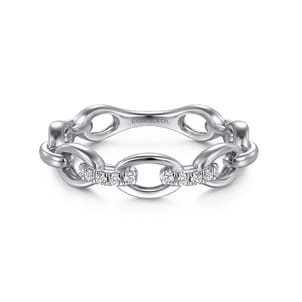 14K White Gold Diamond Oval Link Chain Ladies Ring