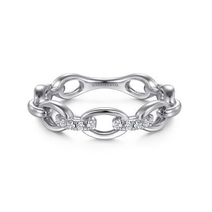 14K White Gold Diamond Oval Link Chain Ladies Ring