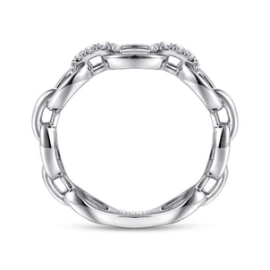 14K White Gold Diamond Oval Link Chain Ladies Ring
