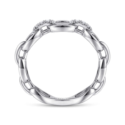 14K White Gold Diamond Oval Link Chain Ladies Ring