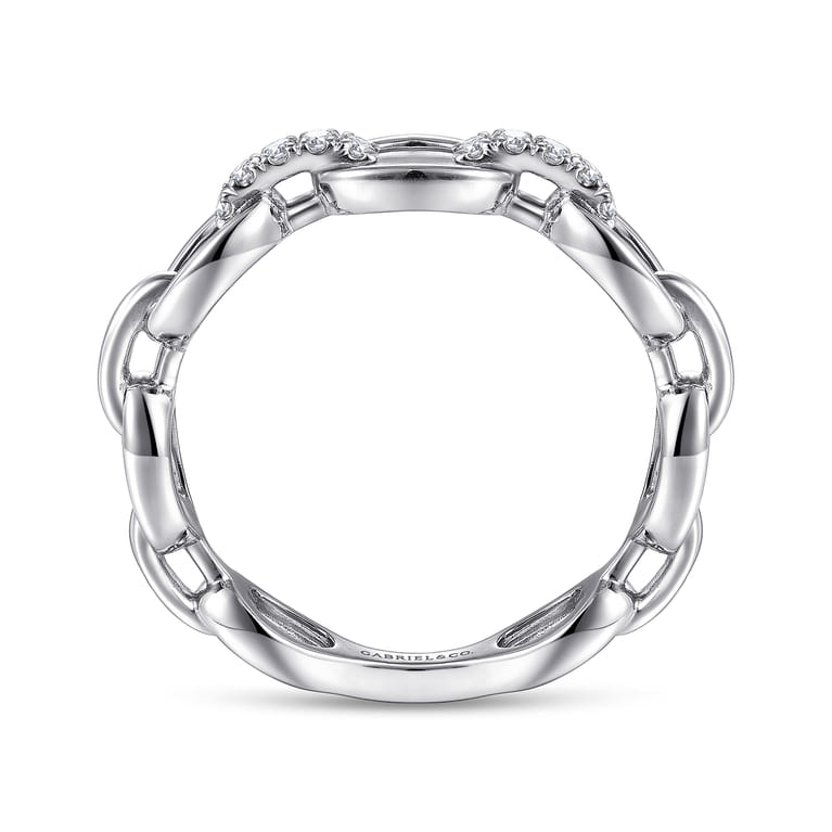 14K White Gold Diamond Oval Link Chain Ladies Ring - 0.06 ct - Shot 2
