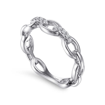 14K White Gold Diamond Oval Link Chain Ladies Ring