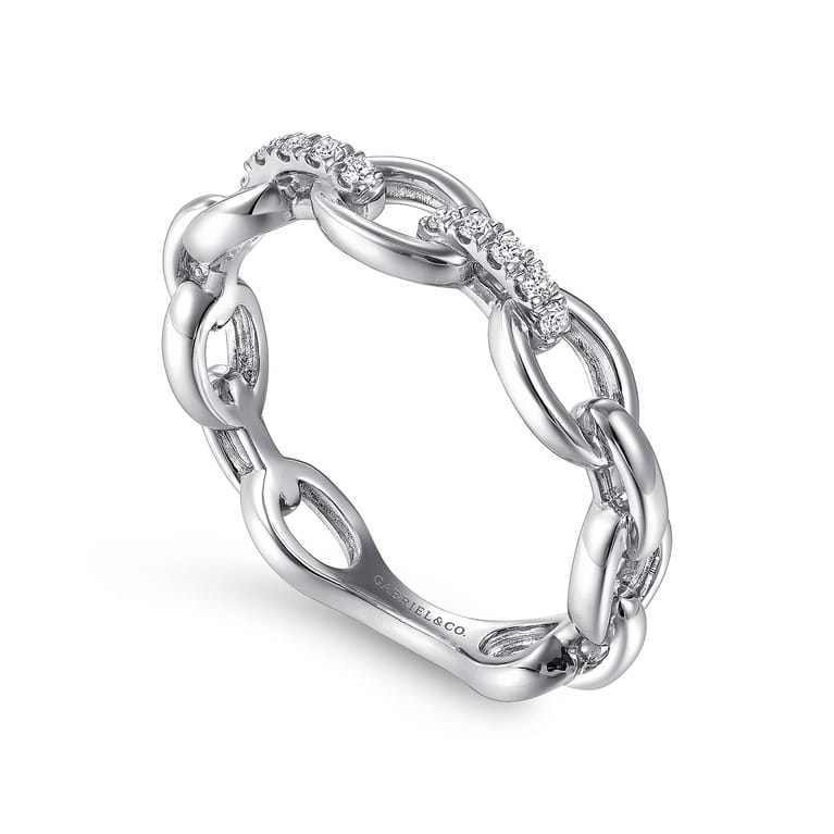 14K White Gold Diamond Oval Link Chain Ladies Ring - 0.06 ct - Shot 3