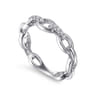 14K White Gold Diamond Oval Link Chain Ladies Ring - 0.06 ct