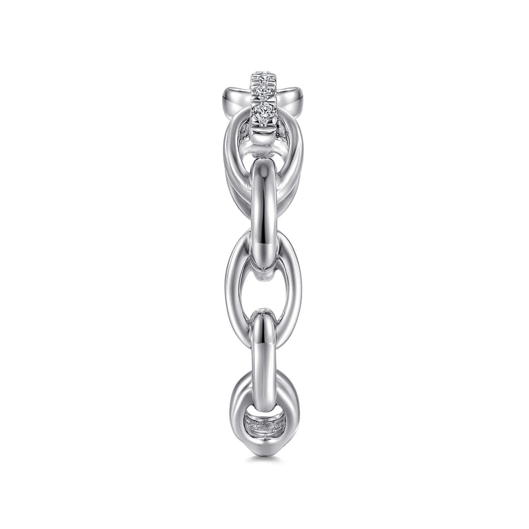 14K White Gold Diamond Oval Link Chain Ladies Ring - 0.06 ct - Shot 4