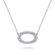 14K White Gold Diamond Oval Pendant Necklace
