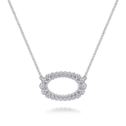 14K White Gold Diamond Oval Pendant Necklace