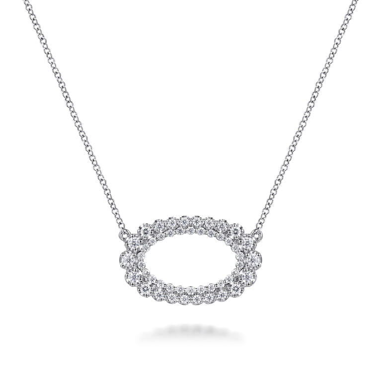 14K White Gold Diamond Oval Pendant Necklace - 0.5 ct - Shot 1