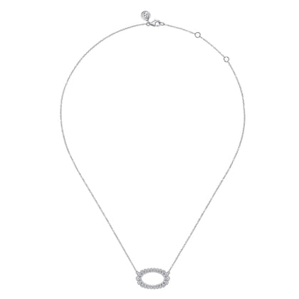 14K White Gold Diamond Oval Pendant Necklace