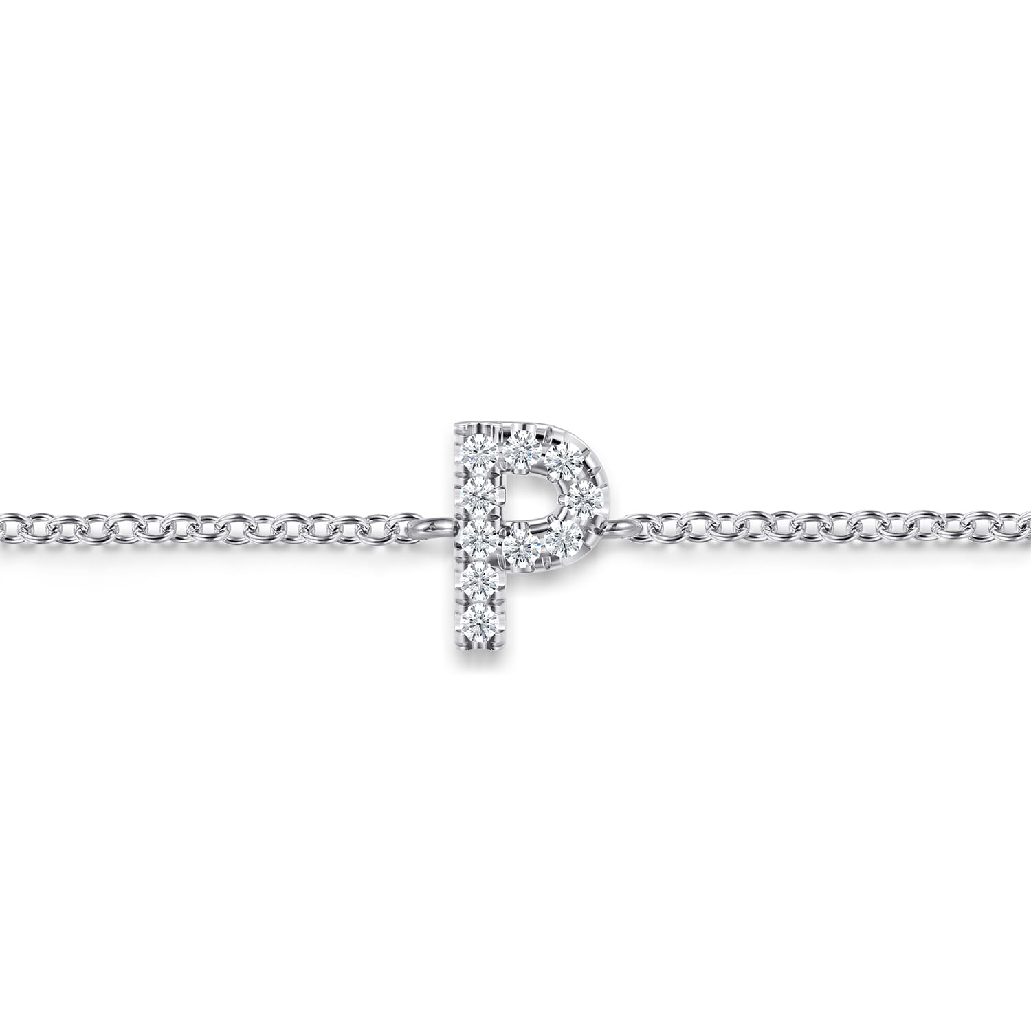 14K White Gold Diamond P Initial Chain Bracelet - 0.06 ct - Shot 2