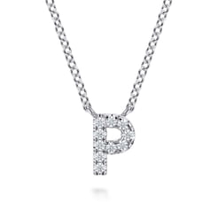 14K White Gold Diamond P Initial Pendant Necklace