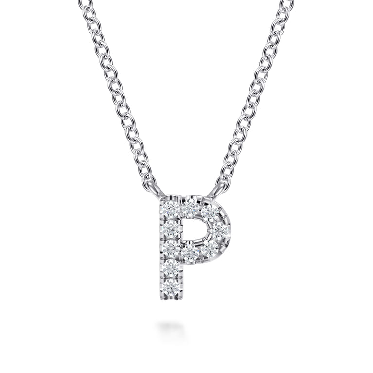 14K White Gold Diamond P Initial Pendant Necklace - 0.06 ct - Shot 1