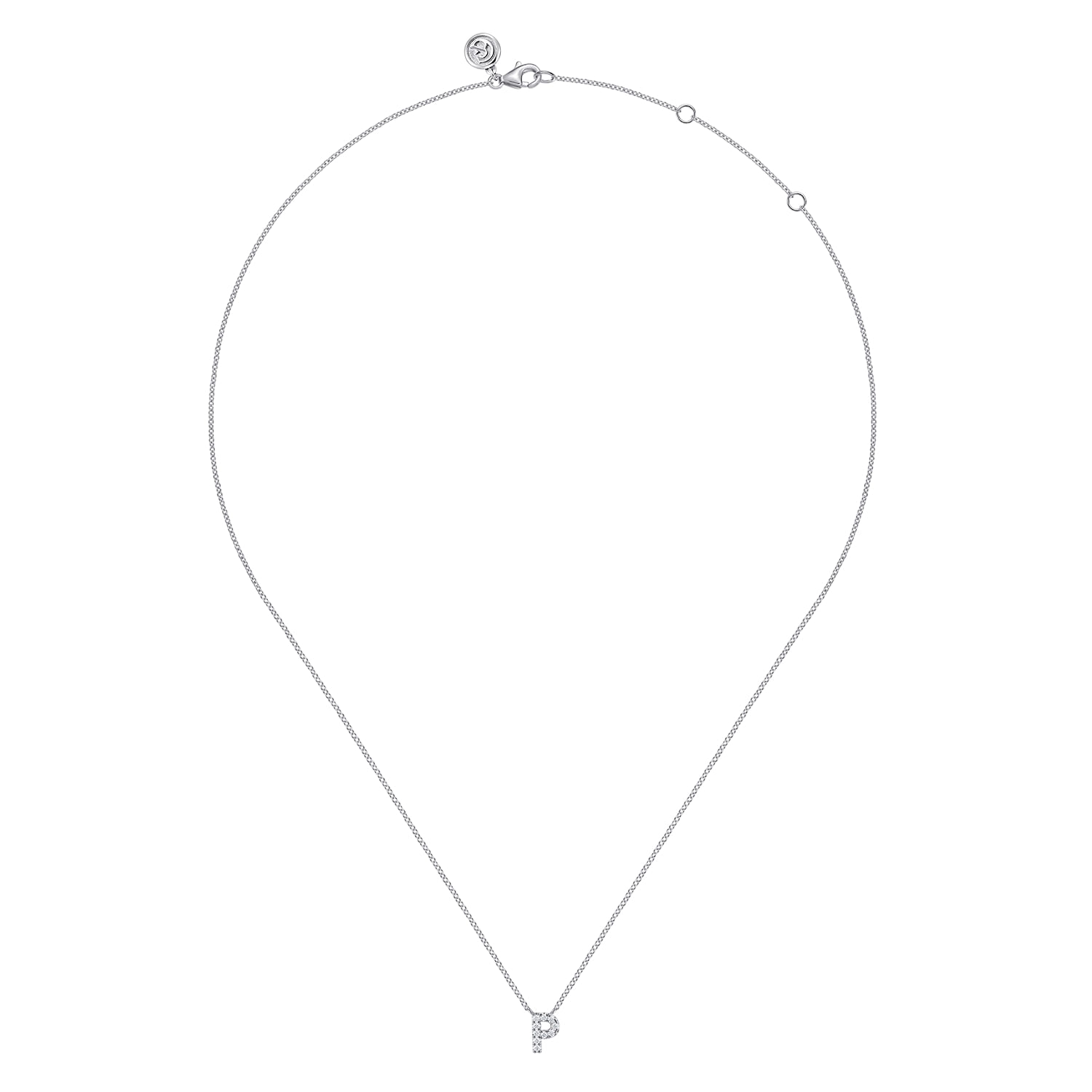 14K White Gold Diamond P Initial Pendant Necklace