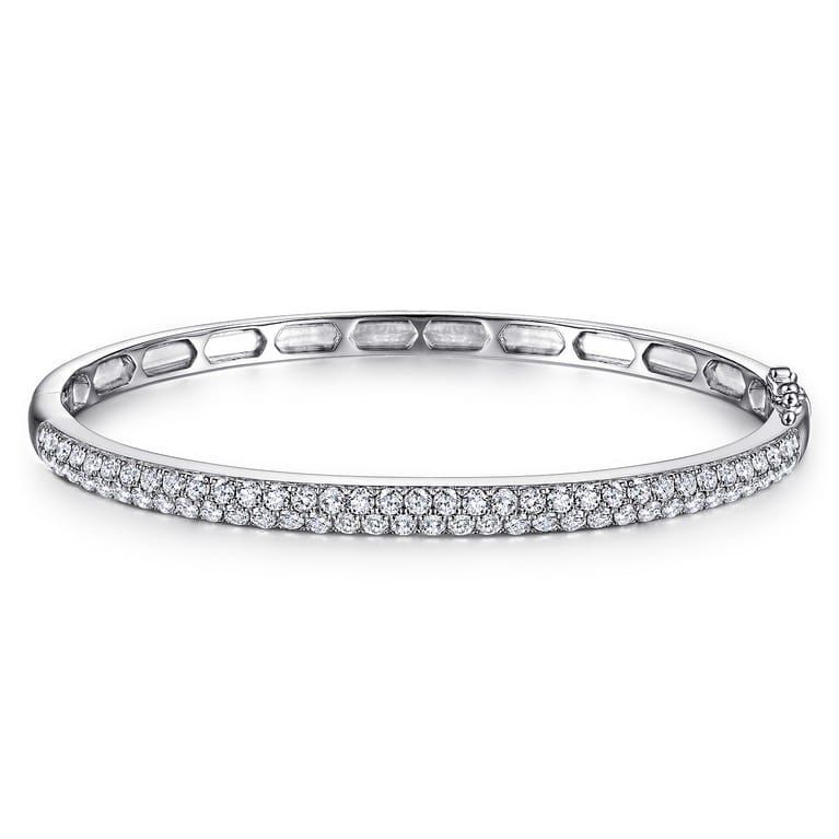 14K White Gold Diamond Pave Bangle - 2 ct - Shot 1