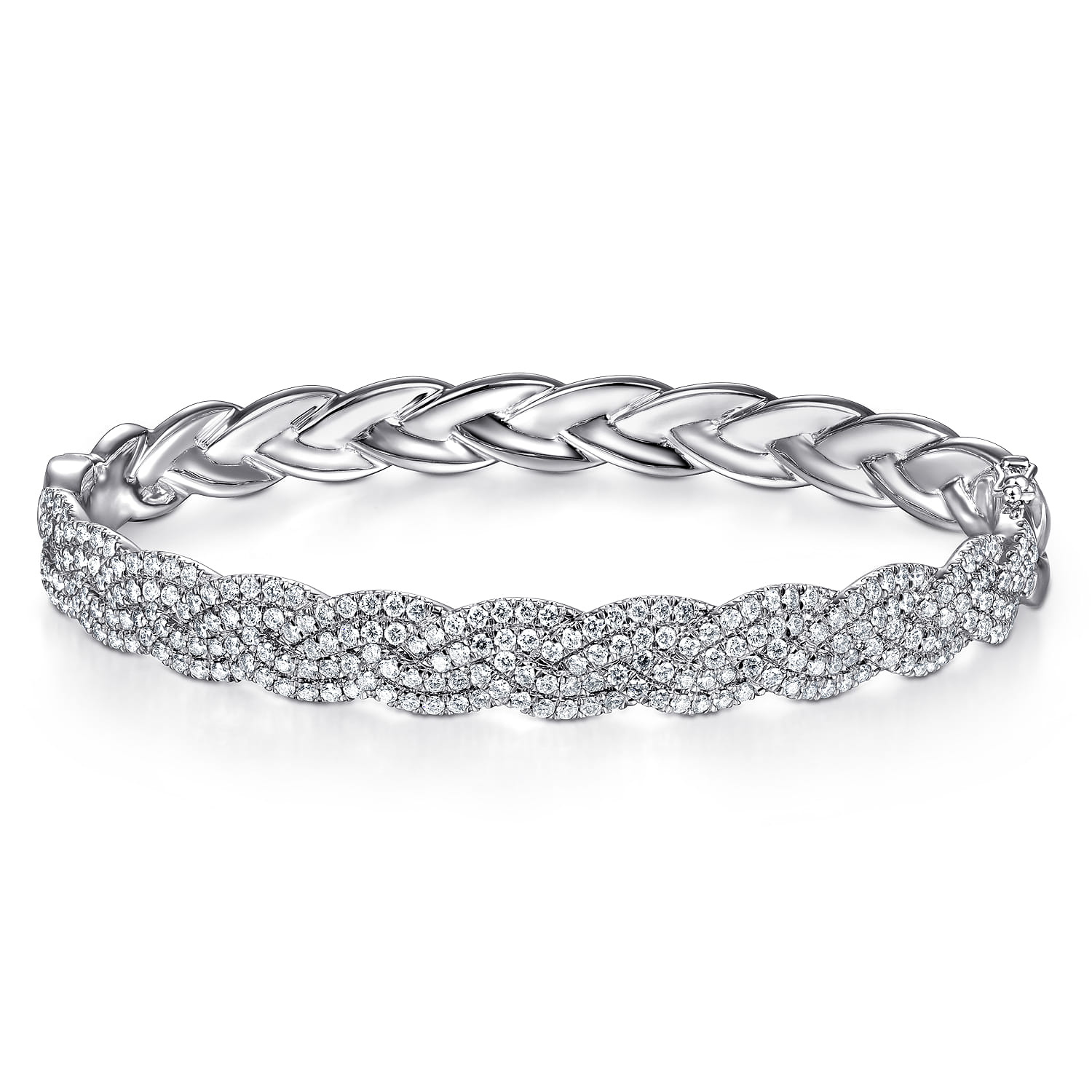 14K White Gold Diamond Pave Braided Bangle - 1.64 ct - Shot 1