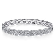 14K White Gold Diamond Pave Braided Bangle